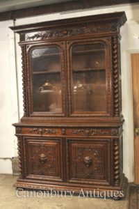 Große Antik Eiche Kabinett Bücherregal Bauernhaus Gerste Twist 1880