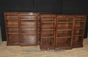 Paar Regency Breakfront Bücherregale Offene Bücherregal Flamme Mahagoni