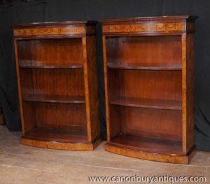 Pair Regent Bücherschränke Open Front Bücherregal Einlegearbeit Intarsien