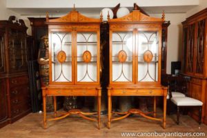 Pair Regent Satinwood Display Schränke Bücherregale Sheraton Möbel