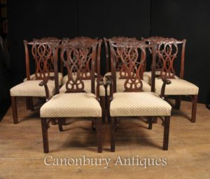 Set 10 Mahagoni Chippendale Esszimmerstühle Englische Möbel