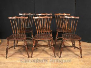 Set 6 Antike Eiche Windsor Stühle 1920 Küche Esszimmerstuhl