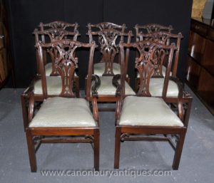 Set 8 Chippendale Esszimmerstühle Mahagoni Diners
