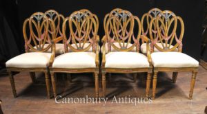Set 8 Satinwood Hepplewhite Esszimmerstühle Gemalte Möbel