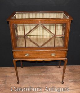 Antike Edwardian-Anzeige China-Kabinett-Mahagoni-Satinholz-Kasten