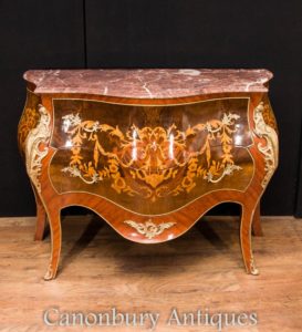 Französisches Reich Bombe Kommode Kommode Intarsien Inlay