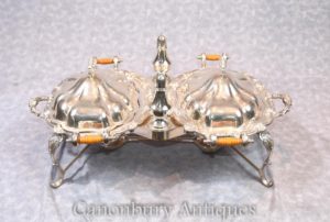 Viktorianische Silber Platte Essen Warmer Verkauf Pfeffer Gewürz Serving Set