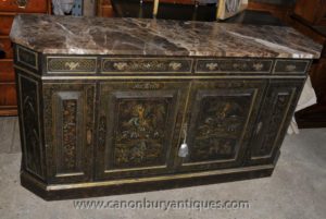 Antique French Black Lack Kommode Sideboard Kommode mit Chinoiserie