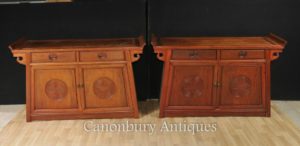 Paar Antike chinesische Mahagoni Sideboards Konsolentische Schrank
