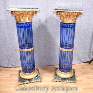 Paar Empire Cut Glas Korinthische Säule Sockel Ständer Tische