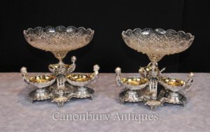 Paar Sheffield Silber Platte Cherub Glasschale Comports Dippers Centerpiece
