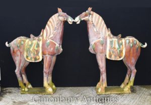 Par De Gran Porcelana China Tang Caballos Pony China De Cerámica Caballo