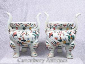 Par chino de porcelana de Qianlong Temple Jar Jarras Hornillas de incienso