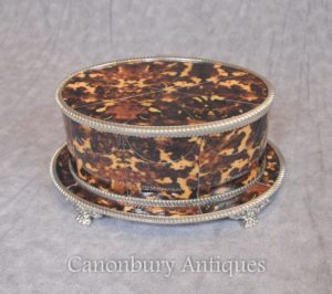 Sheffield Silber Platte Oval Box Schmuck Fall Faux Schildpatt