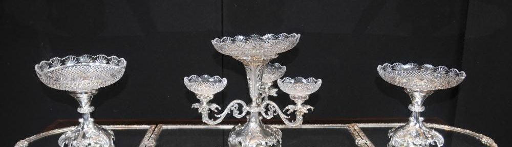 Sheffield Silber Platte Rococo Mittelstück Epergne Glas Schüssel