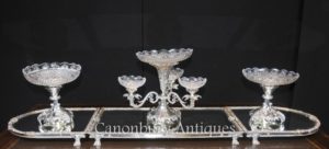 Sheffield Silber Platte Rococo Mittelstück Epergne Glas Schüssel
