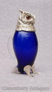 Silber Platte Bristol Glas Eule Getränke Spender Dekanter FlascheSilber Platte Bristol Glas Eule Getränke Spender Dekanter Flasche