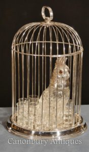 Victorian Silver Plate Caged Parrot Dekanter Schnapsglas Set