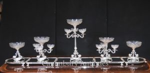 Viktorianische Sheffield Silberplatte Epergne Centerpiece Cut Glasschale