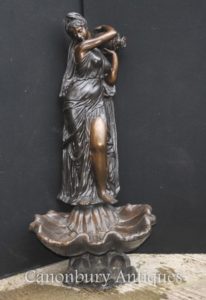 XL Italienische Bronze Weibliche Maiden Brunnen Conch Urn Garten Wasser Feature