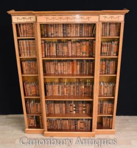 Regency Satinwood Öffnen Sie Sheraton Bookcase Inlay Breakfront Bücherregale