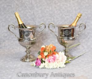 Paar Französisch Silber Teller Champagner Weinkühler Eiskübel Urnen