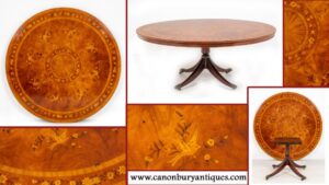 Antiker Mahagoni-Esstisch - Intarsien-Inlay-Mitteltische