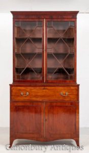 Regency Bücherregal Secretaire Schreibtisch Antik Mahagoni