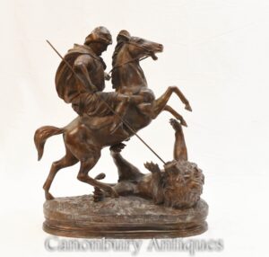 Französische Bronze Arab Horse Horse Lion Kill von Barye Skulptur