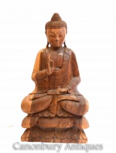Geschnitzte tibetische Buddha-Statue - Buddhismus Lotus Pose Art