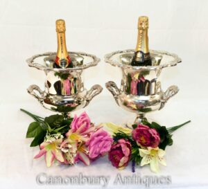 Paar Silver Plate Champagner Eimer - Campana Urn Weinkühler