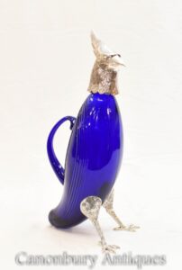 Silver Plate Hawk Dekanter - Blue Glass Bird