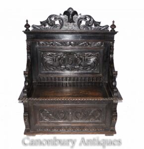 Antike Eiche Mönche Bank Settle - Geschnitzte Farmhouse Hall Seat