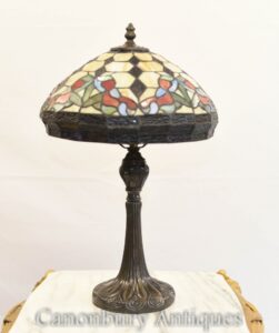 Art Nouveau Tiffany Lampe - Bronze Bleiglas Licht