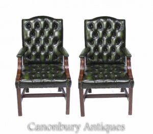Paar Gainsborough Arm Chairs - Deep Button Leder Schreibtisch Sitz Büro