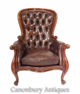Victorian Balloon Back Arm Chair - Ledersitz Deep Button 1880